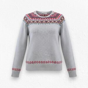 Boden Cream Multicolor Wool Fair Isle Sweater Bobble Pullover Sweater Size 8